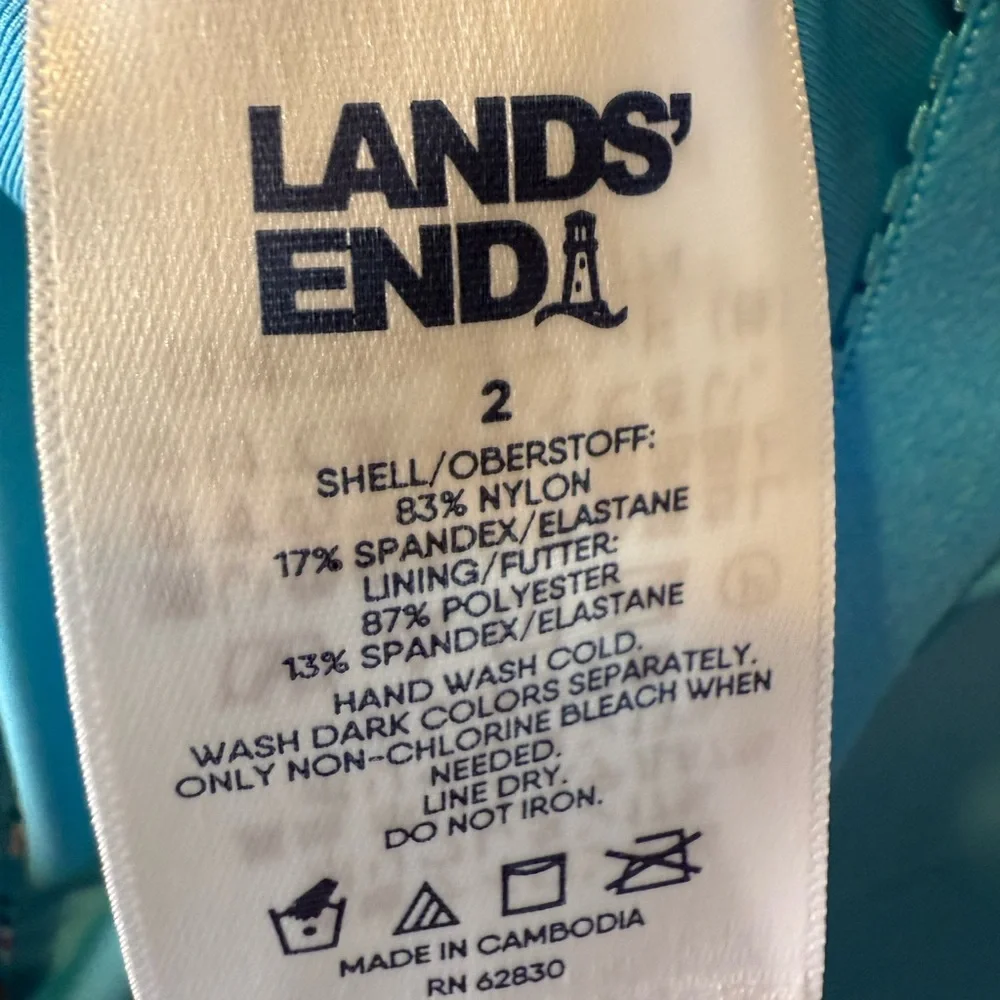 Lands' End women’s one piece swimsuit swim dress 2 blue floral - Picture 8 of 8